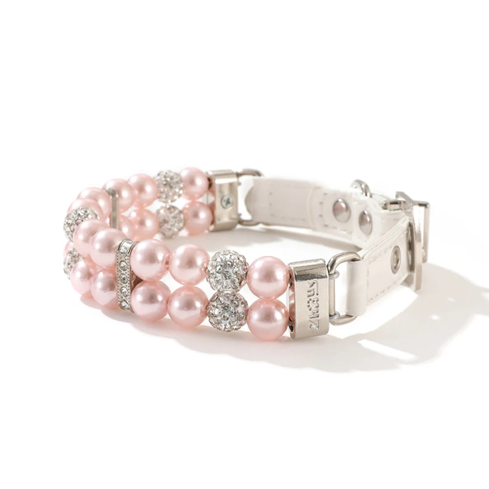 PearlGlow Artificial Pearl & Rhinestone Pet Collar – Elegant Party Necklace for Cats and Dogs