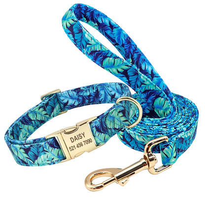 VibrantVibe Floral Mesh Harness, Collar, and Leash Set – Breathable No-Pull Walking Comfort with Engravable ID