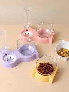 Pet Cat Food Water Bowl Automatic Feeder All-in-One