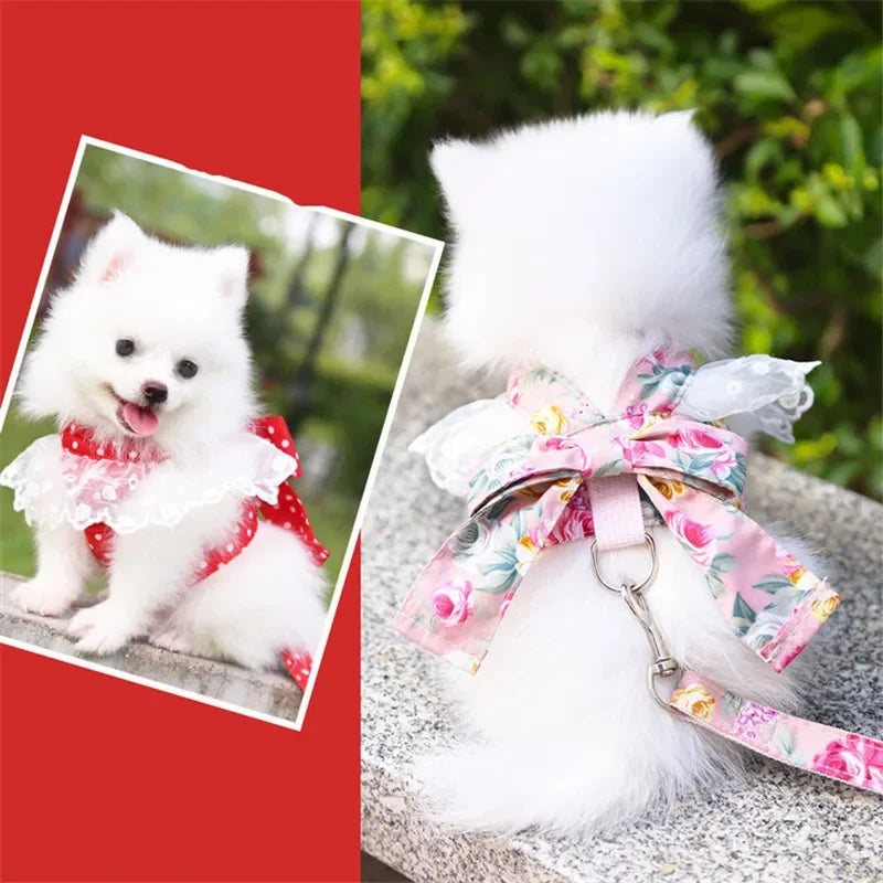 VelvetBow Striped Vest Harness & Leash Set – Charming Comfort for Small Dogs and Cats