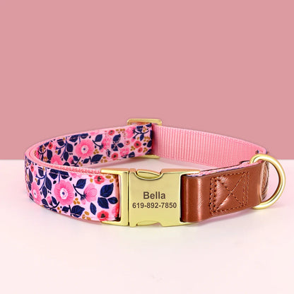BlossomGuard Personalized Floral Dog Collar - Custom Engraved for All Breeds