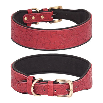 PawGrand Embossed PU Leather Padded Collar – Premium Comfort for Medium and Large Dogs