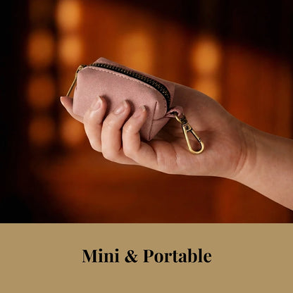 RetroChic Premium Leather Waste Bag Dispenser – Portable Zippered Poo Bag Holder with Leash Clip