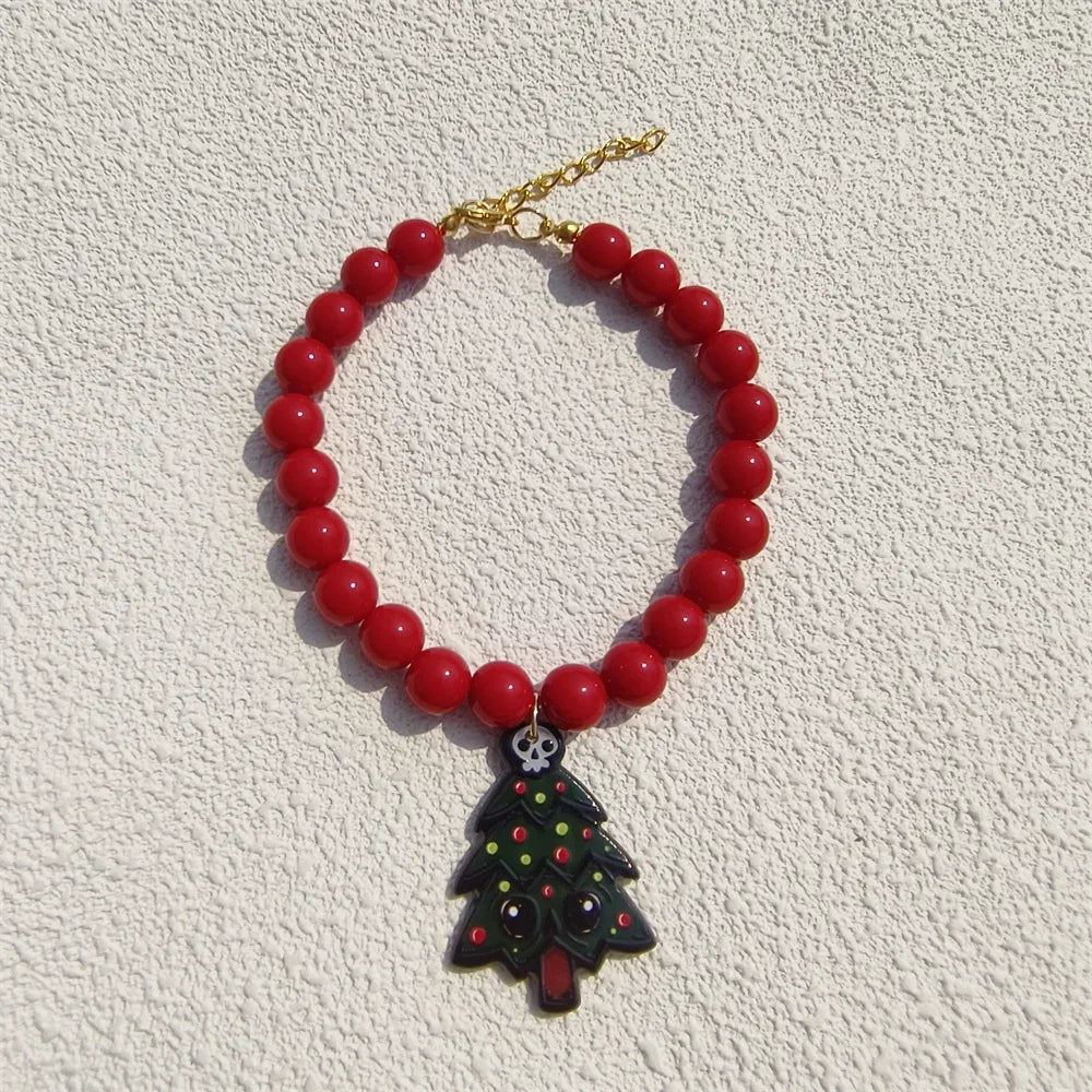 JollyJingle Xmas Beaded Pet Necklace – Festive Holiday Charm Collar
